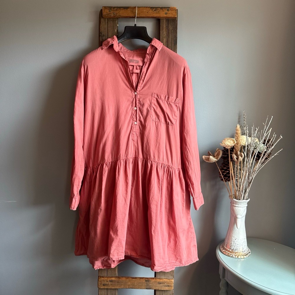 GRAYSON Changemaker Shirt Dress Womens Size XL Coral‎ Pink Collared Drop Waist
